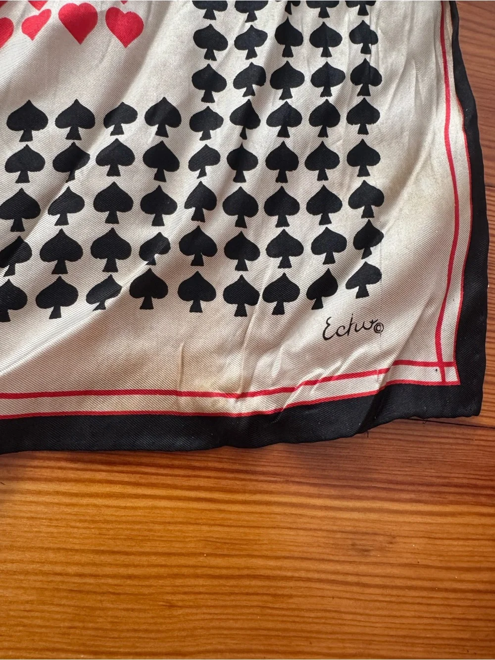 Vintage echo Playing Card Motif Silk Scarf - Red & Black Hearts and Spades